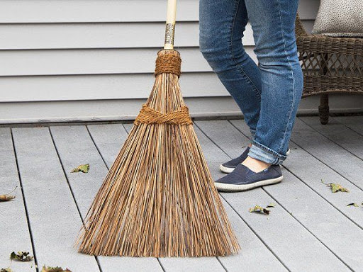 Sweeping pollen, debris leaves off of sidewalk, patios etc.  Cleaning up drive after mulch, dirt, rocks have been delivered.  Keep a dedicated outdoor broom; use a separate, softer broom for indoors.